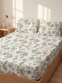 1pc Floral Print Fitted Sheet, Mattress Protector, Mattress Cover, Summer, Comfortable Breathable Wrinkle-Resistant, Machine Washable, Twin, Full, Queen, King, Dorm Bedding, All Season & Summer, Pillow And Pillowcase Not Included, Room Decor, Back To School - Multicolor - View 9