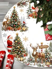 1/100Pcs Christmas Theme Christmas Tree Skirt, Christmas Snowman & Reindeer Theme, Round Base, Diameter 60/90CM Optional; Suitable For Winter Party And Home Holiday Decoration, Ideal Christmas Tree Decor. - Multicolor - View 7