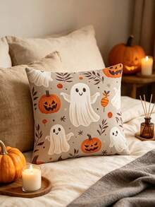 1pcFall Halloween Throw Pillow Cover, Pumpkin Ghost Bat Decorative Pillow Case, Autumn Harvest Holiday Cushion Cover For Sofa Couch Bedroom Home Halloween Party Decor, No Pillow Insert - Multicolor - View 5
