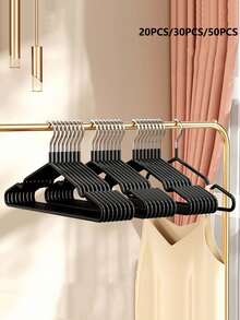 20/30/50 Household Clothes Hangers With Angle-Free, Non-Slip Hanging, Anti-Curvature Coated Drying Rack - Black - View 2