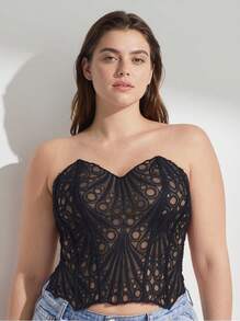 Rosiemei Sexy Style Lace Corset Sheer Boned Waist Cincher Sexy Plus Size Tight Bustier - Black - View 2