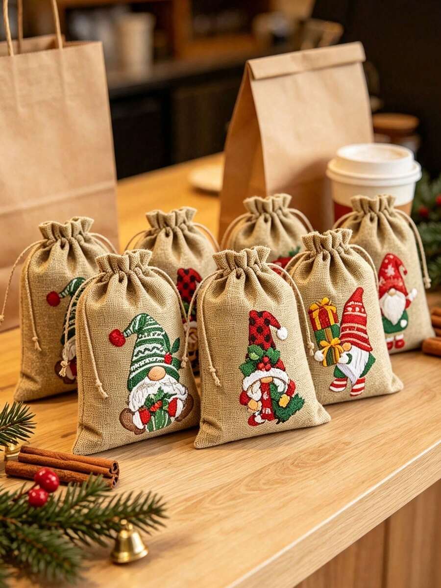 24/12/1 st julig säck i säckväv med dragsko, rektangulär presentpåse med sött gnomemönster, dragskolås för förvaring av presenter, presentförpackningspåse, partyfavoritsäck för julklappsinslagning, julklappspåse, juldekoration - Multifärgad - Visa 1