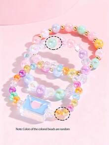 Set 3pcs Gelang Anak-Anak Bentuk Amplop Lucu Kreatif dengan Manik-manik Warna-warni, Set Perhiasan Persahabatan Kasual Sehari-hari untuk Anak Perempuan, Hadiah Pesta. - MultiWarna - View 3