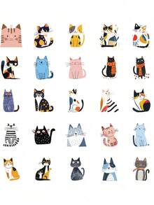 50Pcs Simple Line Drawing Black Cat Stickers, Cute Indoor Kitten Daily Life Waterproof Decals For Luggage Notebook DIY Craft Holiday Gift, Back To School - Multicolor - View 8