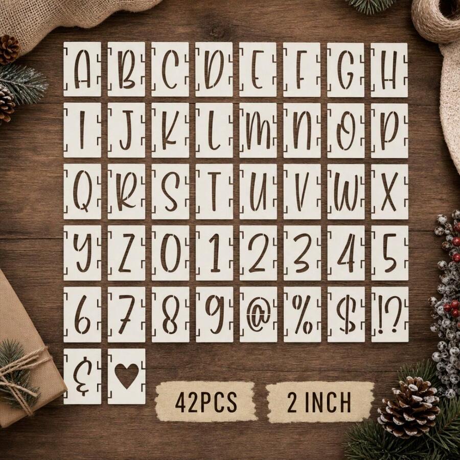 42 Pcs 2 Inch Interlocking Alphabet Letters Numbers Symbols Painting Stencils Reusable PET Plastic Templates For Wood Signs Wall Fabric Canvas DIY Crafts - Sets - View 1