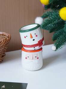 1pc Christmas Santa Claus Ceramic Egg Cup, Snowman Ceramic Egg Cup, Creative Exquisite Hand-Painted Egg Cup, Practical, Suitable For Restaurant Kitchen Egg Tableware, Dining Table Coffee Table Decoration Ornament, Tableware, Christmas Holiday Decoration - Multicolor - View 5