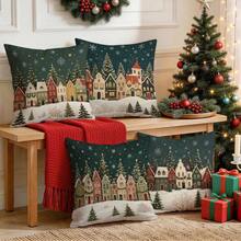 4pcs/1pc Christmas Fairy Tale Town Pattern Pillow Case Without Insert, Single-Sided Printed Pillow Case, Suitable For Living Room Bedroom Home Decor, All-Season Pillow Case - Multicolor - View 6