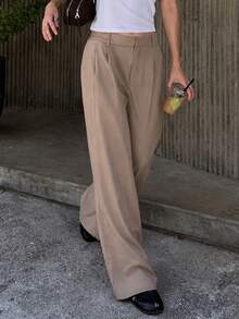 Fall/Winter Khaki Wide Leg Pants Women's Draped New High Waist Relaxed Fit Formal Pants Commute Slimming Long Pants - Khaki - View 4