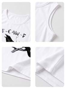 時尚烏鴉「F-CAW-F」圖案背心上衣，夏季休閒白色 - 白色 - 查看 4
