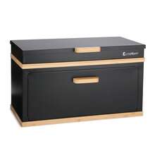 Large Bamboo Bread Box With Roll Top Lid & Storage Drawer, Double Layer Kitchen Bread Storage Bin, Bread Keeper For Loaf, Bagels, Pastries & Baked Goods, Modern Countertop Bread Box Organizer (Black/Cream) - View 11
