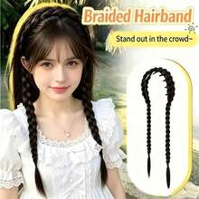 Headband Wig Integrated Braided Long Pigtail Wide Fishbone Braid Hairline Concealing Natural Realistic High Crown Hair Accessory - Multicolor - View 2