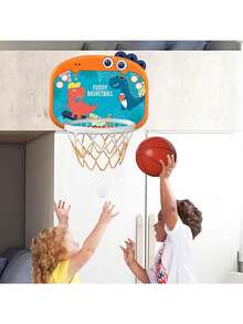 Adjustable Wall-Mounted Kids Basketball Hoop Set, Suitable For 3-8 Years Old, Cartoon Animal Design, Multi-Function Shooting And Ring Toss Game, Foldable And Easy Storage, Indoor/Outdoor Parent-Child Sports Toy, Suitable For Boys And Girls - Multicolor - View 4