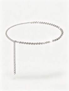 Large Rhinestone Decorated Waist Chain For Women, Silver Waist Chain Dress Accessory, Glass Rhinestone Luxurious, Heavy Work Sparkling Clothing Accessory, Gift, Daily Wear, Gift For Friends, Gift For Mother, Gift For Girlfriend, Gift For Lover, Gift, Birthday Gift - Silver - View 2