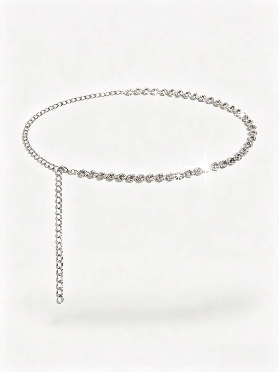 Large Rhinestone Decorated Waist Chain For Women, Silver Waist Chain Dress Accessory, Glass Rhinestone Luxurious, Heavy Work Sparkling Clothing Accessory, Gift, Daily Wear, Gift For Friends, Gift For Mother, Gift For Girlfriend, Gift For Lover, Gift, Birthday Gift