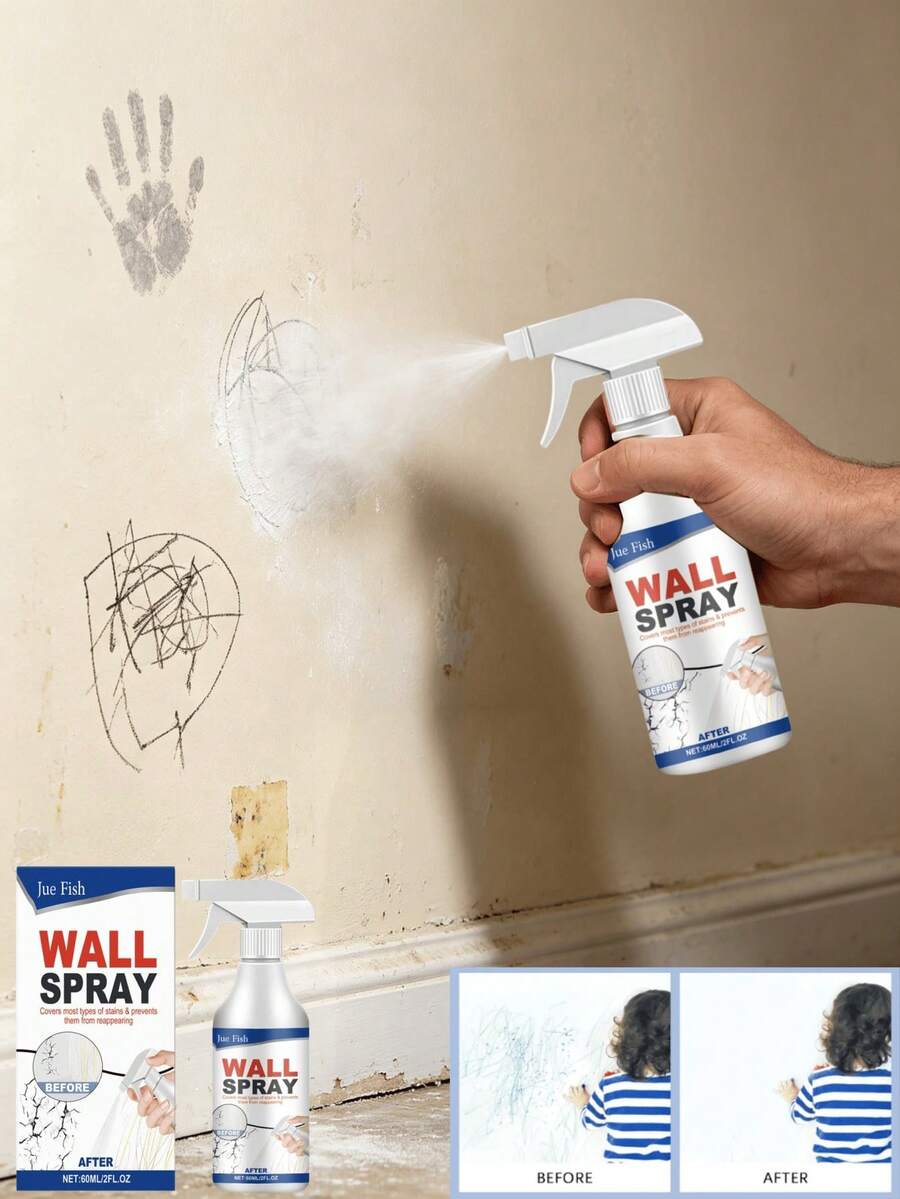 JUE FISH Jue-Fish Home Wall Direct Spray Paint, Indoor Renovation & Repair All-In-One Spray! Easily Solve Wall Stains, Peeling, Flaking And Other Problems, Fast-Drying With Strong Coverage, Old Walls Instantly Become New. Simple And Convenient Operation, One Spray And It's Clean, Beginners Can Easily Get Started. One Bottle Handles Wall Renovation And Repair, Making Your Home Walls Look Brand New.
