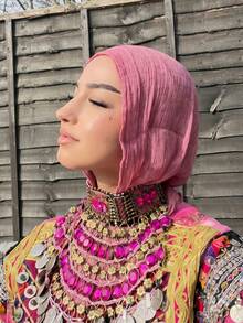 1pc Dirty Wash Arabic Hijab Thin Solid Color Lightweight Casual Long Scarf Suitable For Daily Use Raffeld Hijab - Hot Pink - View 2