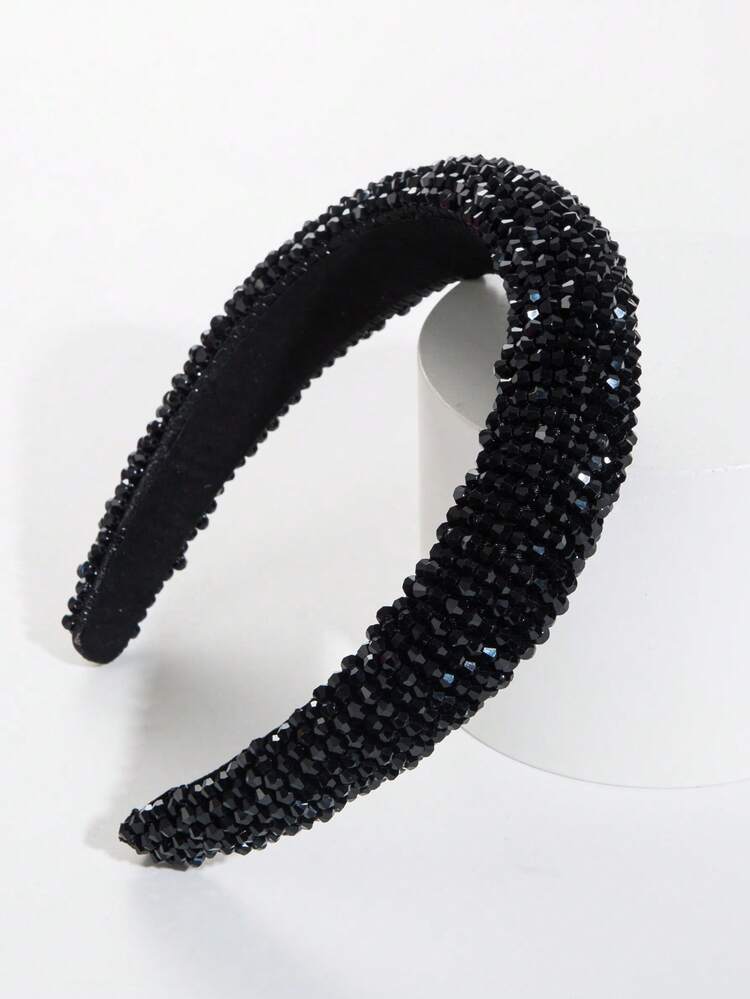 1pc Fashionable Elegant Sponge High Crown Crystal Headband - Black - View 4