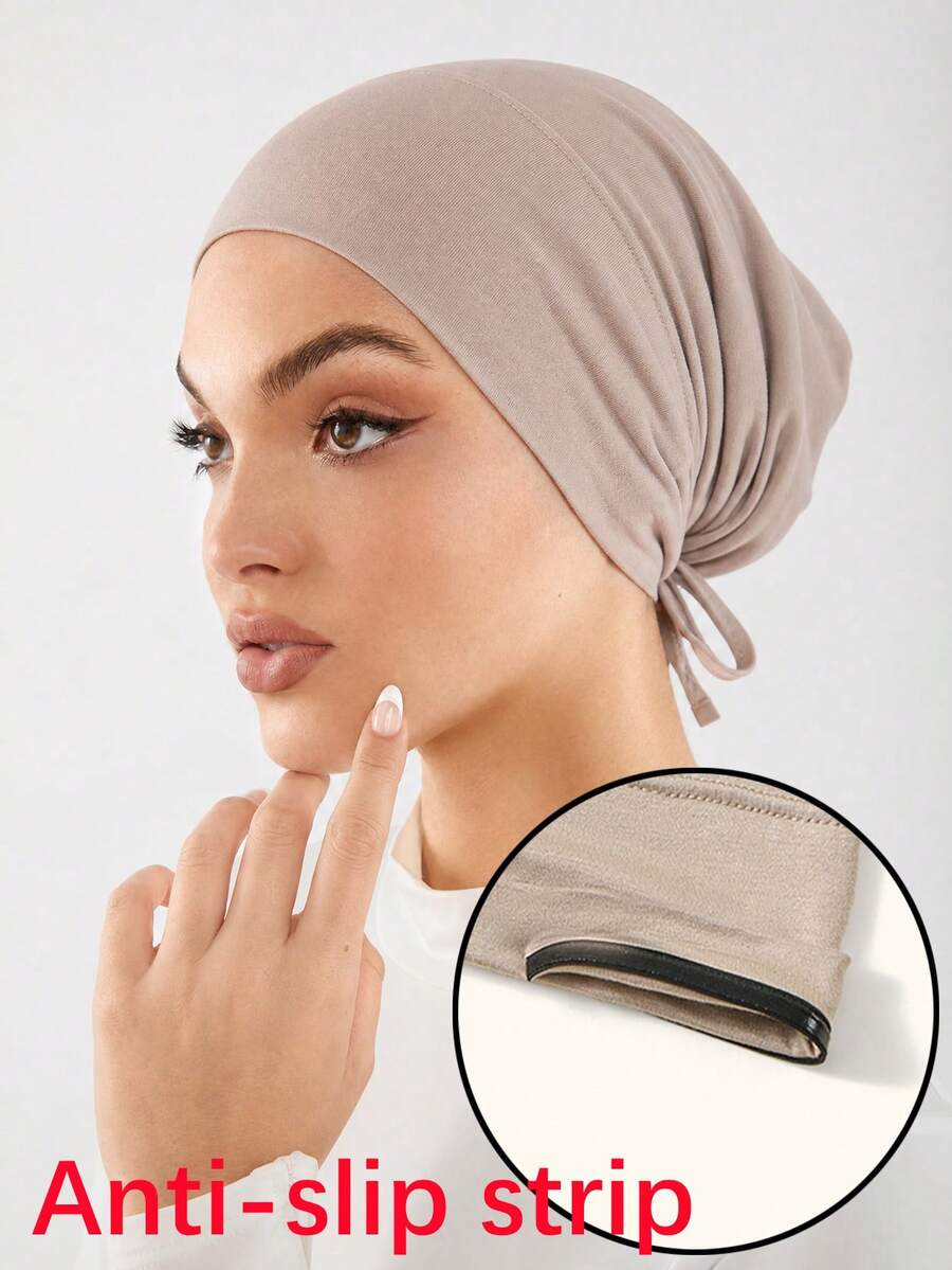 1pc Women's Solid Color Non-Slip Elastic Band Adjustable Scarf Beanie Hat