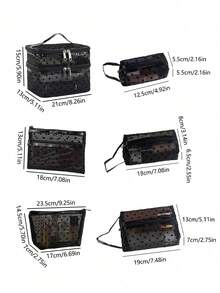 6pcs Women's Vintage Black Polka Dot Mesh Travel Storage Set, Multi-Layer Multi-Size Makeup Bag, Multi-Size Combination Toiletry Bag, Suitable For Home Storage, Essential For Short Trips, Can Be Used As Holiday Gift - Black - View 12