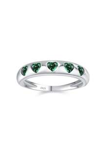 Arlmay 1 Pc 925 Sterling Silver Heart Green Zirconia Ring For Women Engagement Promise Wedding Band Love Rings - Green - View 7