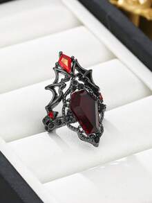 2pcs Dark Gothic Red Bat Hollow Out Design Ring,With Red Synthetic Zirconia, Suitable For Daily Dressing,Halloween,Party Clothing Decoration Jewelry - Ring - View 4