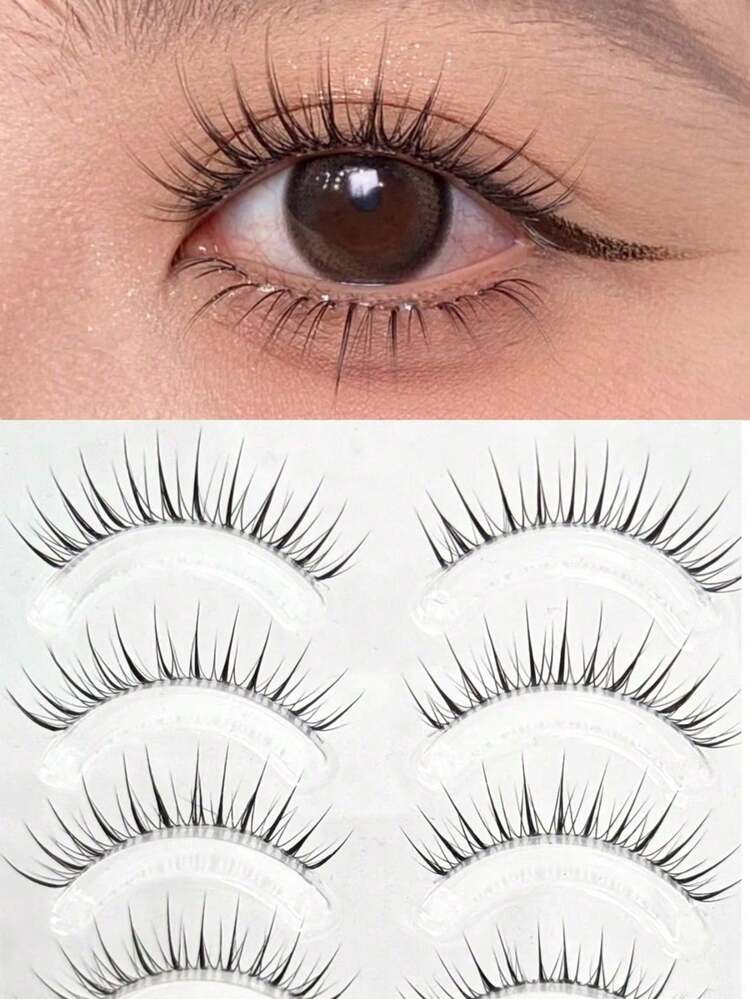 10pcs Fairy Lashes Soft Ultra-Fine Transparent Stem Airy A-Shaped Lashes Mid-Length Natural Thick One-Piece False Eyelashes - White - View 7