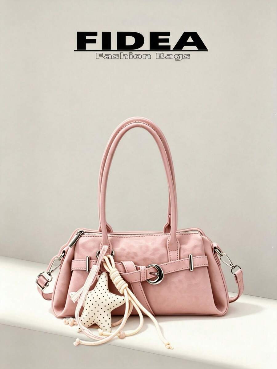 Women's Shoulder Underarm Bag, Solid Color PU Material With Leopard Print Element Design, Metal Shoulder Strap Decoration, Fashionable And Versatile, With Personalized Star Pendant, Suitable For Travel, Shopping, Dating, Gifting And More Occasions