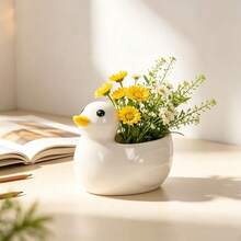 1pc Cute Duck Ceramic Succulent Planter Pot, Cartoon Little Duck Flower Pot, Small Animal Shape Plant Container For Home Desktop Decor - Multicolor - View 3