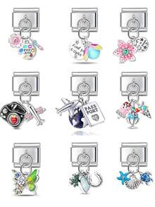 Elegant Single-Section Module With Italian Bracelet Pendant DIY Jewelry Making Kit, 306 Stainless Steel Single Pendant Airplane-Heart Lock And Flower Butterfly Multi-Function Jewelry Pieces Suitable For Everyone To Create Fashionable Bracelets And Other Personalized Creative Jewelry - Multicolor - View 1