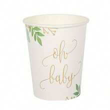 16pcs Botanical Cups, Botanical Paper Cups With Golden Foil, White And Green Shower Tableware, Gender Neutral Shower, Natural Shower - Oh Baby - View 5