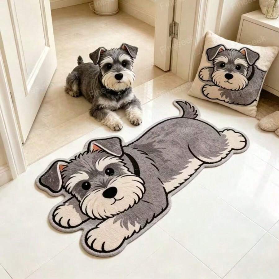 1pc Painting Pattern Carpet, Cute, Schnauzer-Shaped Carpet, Entrance Corridor Mat, Home Laundry Room Carpet, Home Bedroom Decorative Carpet, Home Bathroom Mat, Simple Makeup Table Carpet.