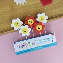 HIBIRTH 5pcs Creative Red & White Dual-Color Flower Candles, Indoor Cake Decoration Candles, Flower Smiling Face Happy Birthday Celebration Wish Party Baking Plug-In - View 9