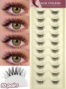 MAANGE 10 Pairs D Curl Half Lash, Cat Eye Lashes, Lengthening Eye Tail, Gift For Women, Transparent Invisible Band, Soft Cat Eye Style, 3D Natural Voluminous False Eyelashes, Suitable For Daily Makeup - Multicolor - View 1