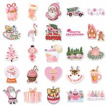 50 pièces Autocollants graffiti rose de Noël Décorations de fête de Noël Décoration de Noël Ornements de Noël Autocollants d'hiver Cadeaux de Noël Autocollants esthétiques de dessin animé pour bouteille d'eau, guitare, bagage, téléphone, étui, ordinateur portable, planche à roulettes, cadeau - Multicolore - Voir 2