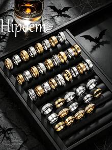 Hipoem Juego de 3/6/9/12 anillos de acero inoxidable para hombre con elementos de circonita grabados con araña de corte mate, adecuado para uso diario, vacaciones, accesorios de Halloween, estilo aleatorio, tamaño aleatorio - Multicolor - Ver 1