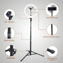 Uegogo 10-Inch LED Ring Light With 1.45m Adjustable Tripod Stand, 3 Color Modes, Portable Fill Light With Phone Holder, Suitable For Makeup, Selfie, Live Streaming, Photography, Video Calls, Vlog And Content Creation - Black - View 4