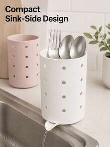 1pc Kitchen Utensil Holder With Drainage Spout, Sink Side Utensil Storage Box, Suitable For Forks, Spoons, Chopsticks And Kitchen Tools, Ventilated Countertop Storage Basket, Direct Drainage, Compact Kitchen Sink Storage Rack, Suitable For Home, Apartment, Dormitory Countertop Storage - View 2