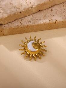 1Pc Vintage Celestial Sun Moon Lapel Brooch, Glitter Enamel & Stainless Steel Pin, Sun Pin For Suit Backpack Decor, Halloween Christmas Gift For Women - Multicolor - View 7