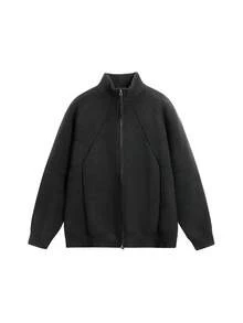 Vintage Minimalist Casual Ribbed Knit Zip-Up Cardigan Jacket, Everyday Versatile Commuter Style, Unisex Spring/Autumn - Black - View 2