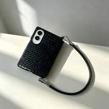 Luxury Classics Black Crocodile Pattern Phone Case With Protable Strap Compatible With Samsung ZFold 8 Wide, Folding Flip Phone Case, Unisex Drop-Proof Protective Case - Black - View 5