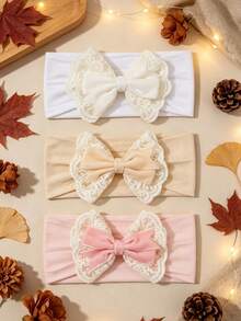 3pcs/Set Baby Girl Autumn/Winter New Hair Accessories Cute Woven Ribbon Bow Headband Suitable For Daily And Holiday Use Perfect Gift For Girls - Multicolor - View 1