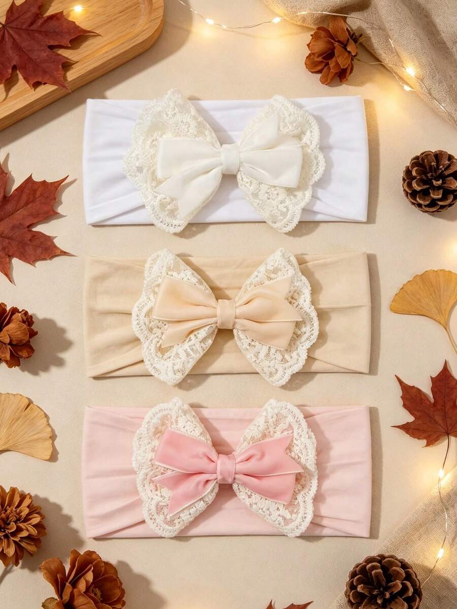 3pcs/Set Baby Girl Autumn/Winter New Hair Accessories Cute Woven Ribbon Bow Headband Suitable For Daily And Holiday Use Perfect Gift For Girls - Multicolor - View 1