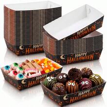 12/24pcs Halloween Disposable Paper Trays, Scary Pumpkin Pattern Serving Plates, Dessert Boxes, Snack Boxes, Halloween Party Tableware, Suitable For Snacks, Popcorn, Desserts, Parties, Halloween Use - Easy Folding Assembly - Multicolor - View 1