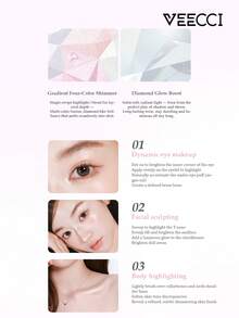 VEECCI Palet Highlighter Diamond, Halus & Berkilau, Efek Bercahaya Alami, Riasan Tahan Lama, Ciptakan Kontur 3D, Palet Multifungsi All-In-One, Cocok Untuk Pemula Makeup - #H01 Merah Muda Ceri - View 5