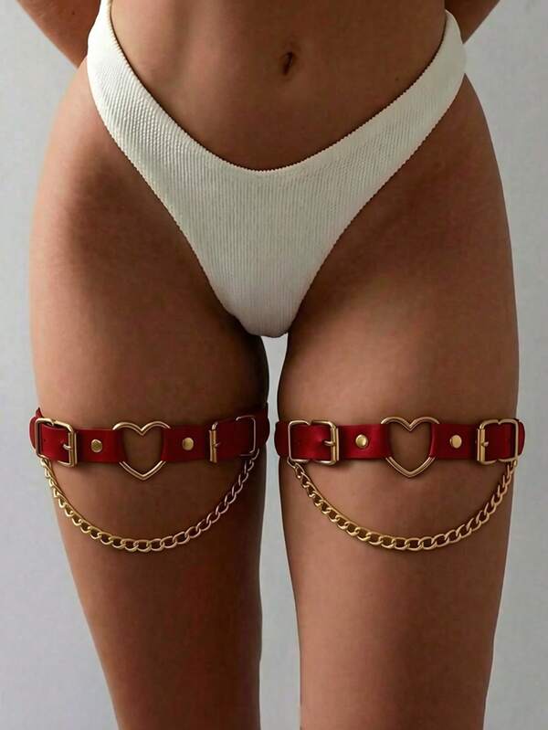 1 Conjunto de Tiras para Pernas em Pele PU Vermelha Sexy para Mulher, Cinta-Liga Decorativa Gótica na Moda, Adequada para Halloween, Festa de Carnaval ou Uso Diário