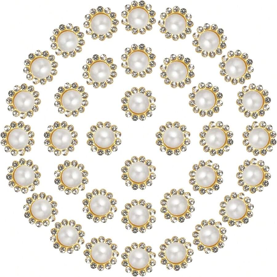 50/100pcs Sunflower Crystal Decorations, 12mm Round Pearl Sewing Buttons With Gold Base, Suitable For DIY Clothing Decoration, Handbags, Hats, Accessories And Jewelry Making - Pearl - View 1