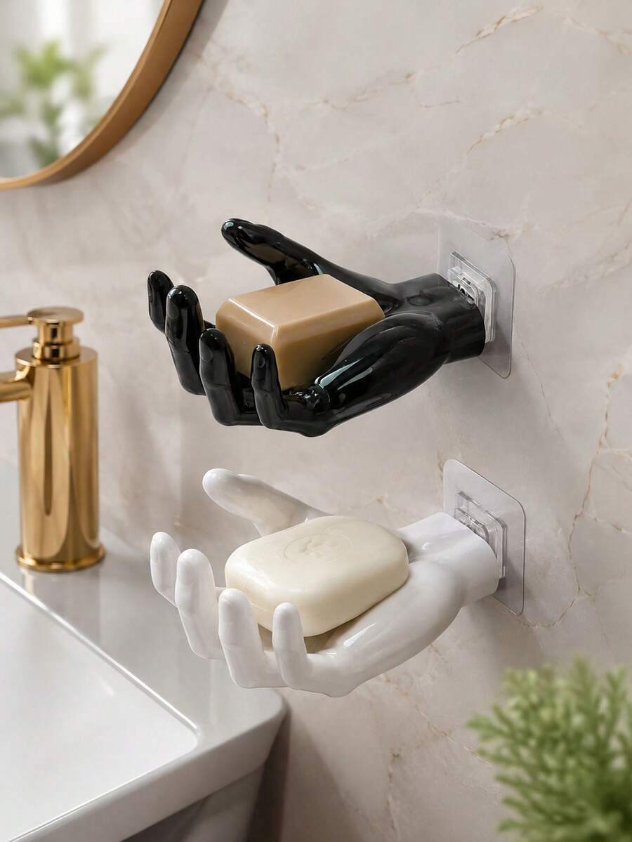 1pc Creative Hand-Shaped Soap Dish, Self-Adhesive Hand-Shaped Soap Holder, Wall-Mounted Creative Hand-Shaped Soap Dish, No-Drill Bathroom Soap Rack, Decorative Shower/Washbasin Storage Rack - Multicolor - View 1