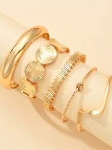 QTHOPE 5PCS Irregular Bracelet Open Mouth Jewelry Combination Jewelry Exaggerated Stripes Bracelet Set For Women - 5 Pcs - View 4