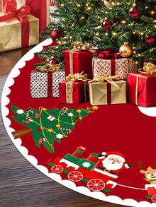 1/100Pcs Christmas Tree Skirt With Christmas Train And Santa Claus Theme, Round Base, Diameter 60/90CM Optional; Suitable For Winter Party And Home Holiday Decoration, Ideal Christmas Tree Accessory. - Multicolor - View 3