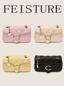 FEISTURE 1pc Solid Color Quilted Embroidered Women's Shoulder Bag, Chain Crossbody Small Square Bag, Suitable For Girls, Women, College Students, New Professionals And White-Collar Workers, Perfect For Work, Business, Commuting, School - Multicolor - View 3